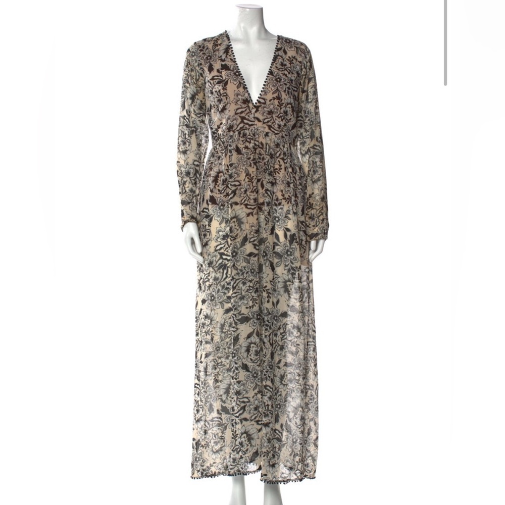 For Love & Lemons Long Sleeve Floral Maxi Dress in Cream and Black